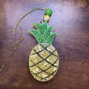 Glittery Green and Gold Pineapple Ornament